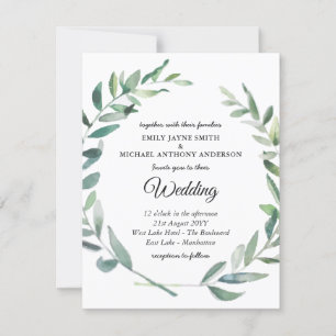Wedding Invitation Modern Olive Leaves