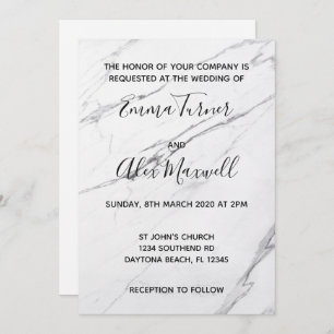 Wedding Invitation   Modern White Marble Script