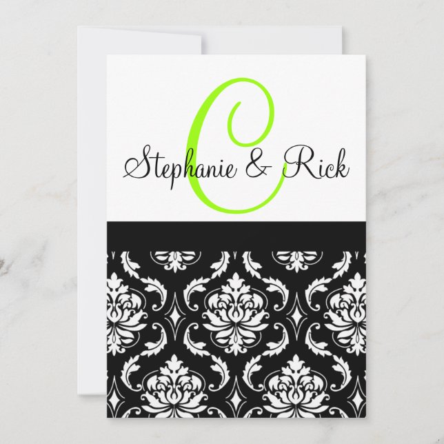 Wedding Invitation Monogram Damask Black (Front)
