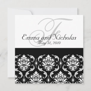 Wedding Invitation Monogram Damask Black & White