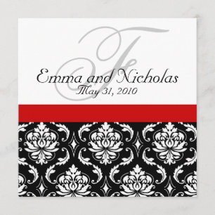 Wedding Invitation Monogram Damask Red Back View