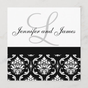 Wedding Invitation Monogram Names Black Damask