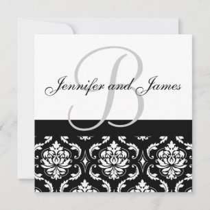 Wedding Invitation Monogram Names Black Damask