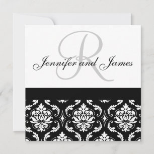 Wedding Invitation Monogram Names Black Damask