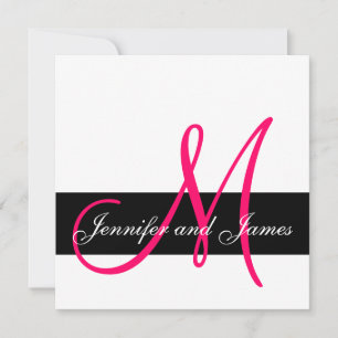 Wedding Invitation Monogram Names Fuchsia Pink