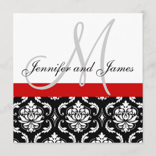 Wedding Invitation Monogram Names Red Damask