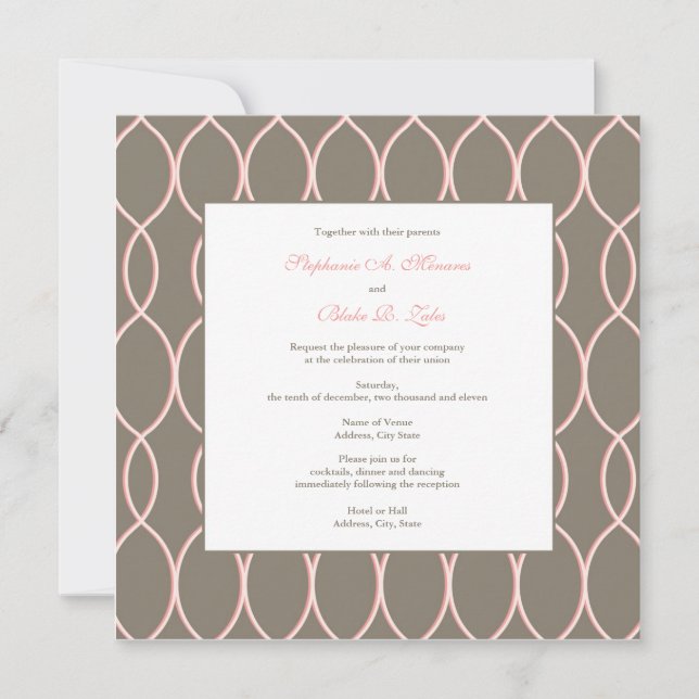 Wedding Invitation - Monogram Pink and Brown (Front)