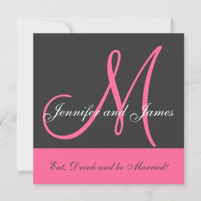 Wedding Invitation Monogram Saying Name Pink Grey (Front)