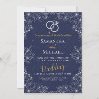 Wedding invitation: navy blue, silver, rsvp, QR Invitation