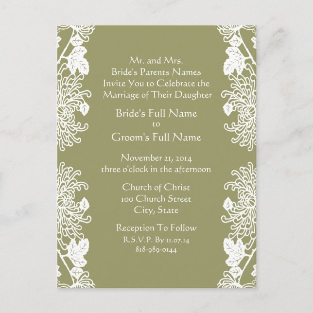 Wedding Invitation Olive Green Vintage (Front)