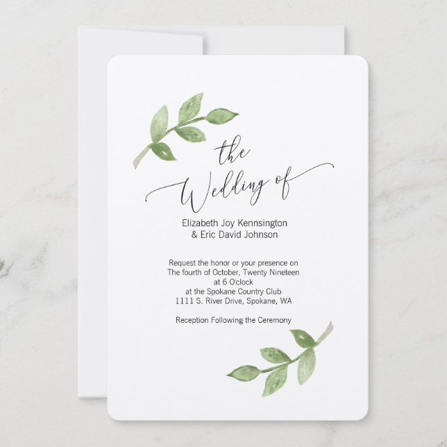 Wedding invitation on Kraft paper with leaf (Front)