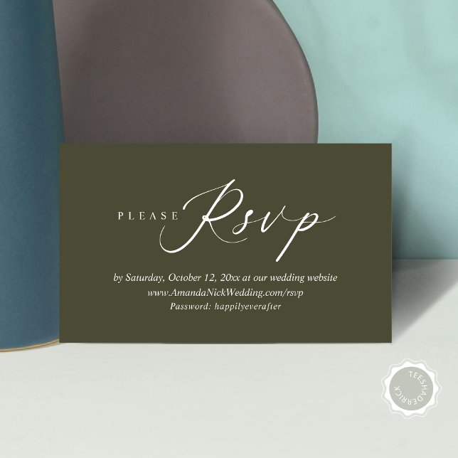 Wedding Invitation Online RSVP, Modern Script Card (Wedding Invitation Online RSVP Enclosed Card, Modern Romantic Script, in Olive Green)
