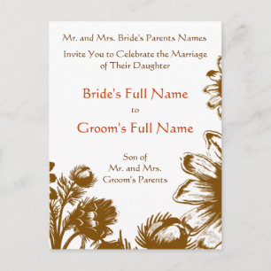 Wedding Invitation  -Orange Vintage Flowers