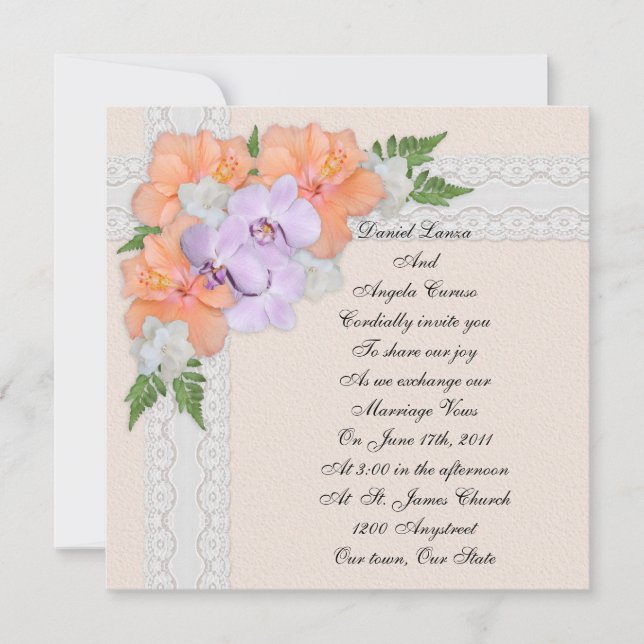 Wedding Invitation orchids and hibiscus (Front)