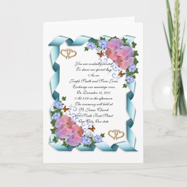 Wedding invitation Orchids border (Front)