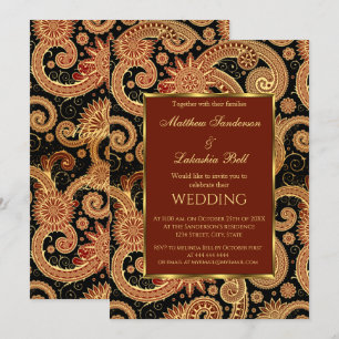 Wedding Invitation Paisley Burgundy Gold Black