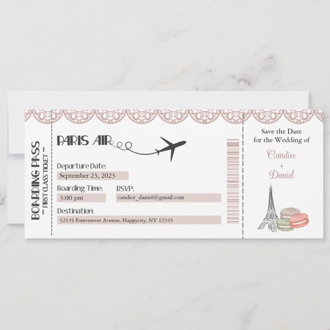 Wedding Invitation, Paris Boarding Pass Invitation (Front)