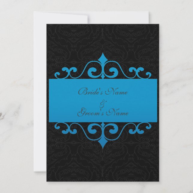 Wedding Invitation - Pastel Ocean Blue and Black (Front)