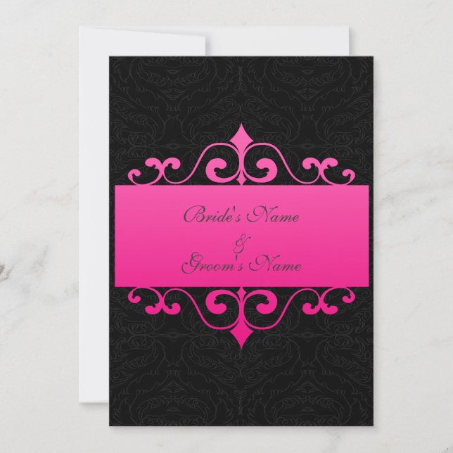 Wedding Invitation - Pastel Pink on Black Damask (Front)