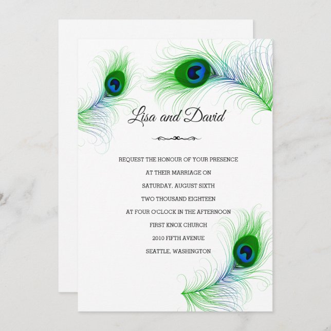 Wedding Invitation-Peacock Feathers Invitation (Front/Back)