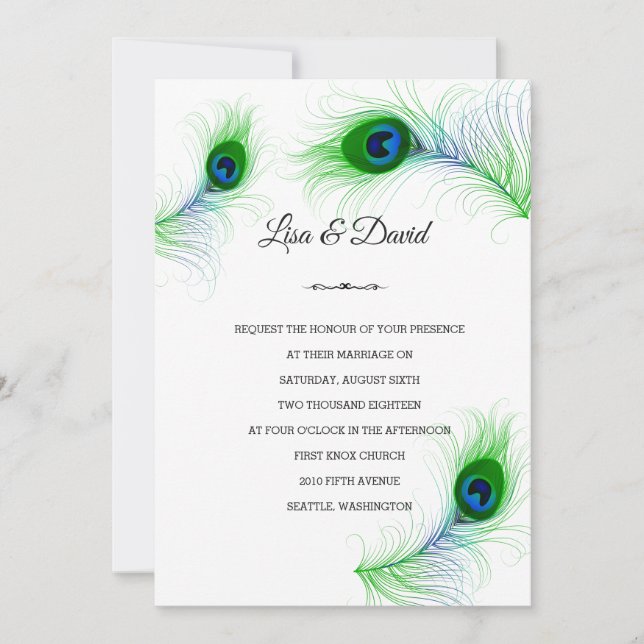 Wedding Invitation-Peacock Feathers Invitation (Front)