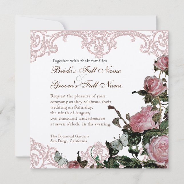 Wedding Invitation Pearly - Trellis Rose Vintage (Front)
