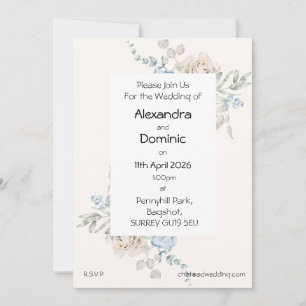 Wedding Invitation - pink blue roses