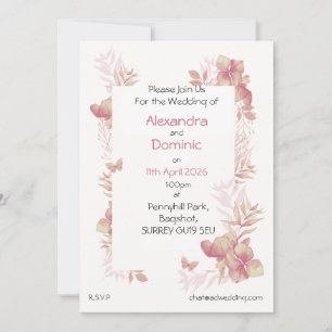 Wedding Invitation - pink floral butterfly motif