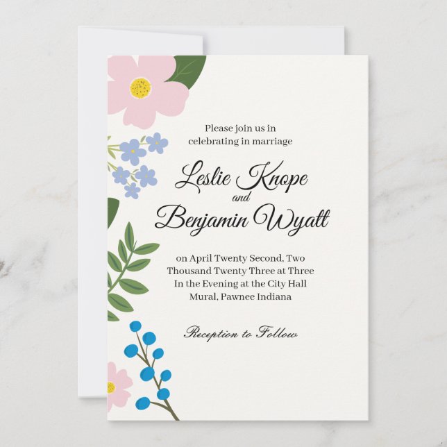Wedding Invitation Pink Flower (Front)