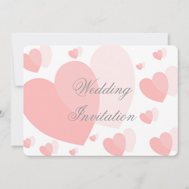 Wedding Invitation Pink Hearts (Front)