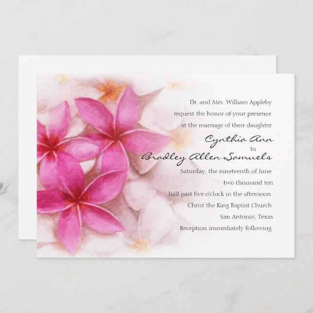 Wedding Invitation Pink Plumeria (Front/Back)