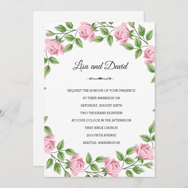 Wedding Invitation-Pink Roses Invitation (Front/Back)