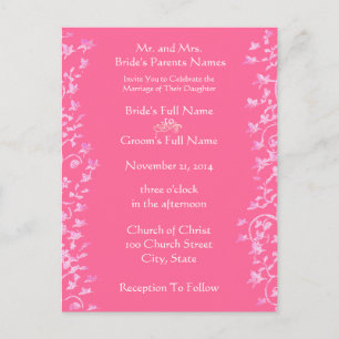 Wedding Invitation Pink Swirls and Flowers Postcard