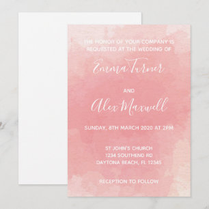 Wedding Invitation   Pink Watercolour Script