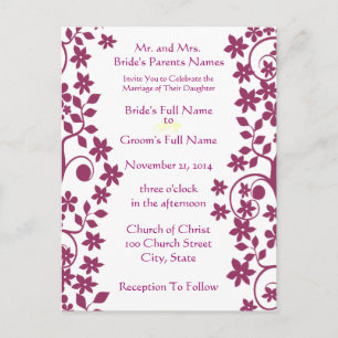 Wedding Invitation-Plum Swirls and Flowers Invitation Postcard