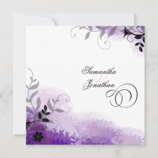 Wedding Invitation Pretty Purple Leafy Florals