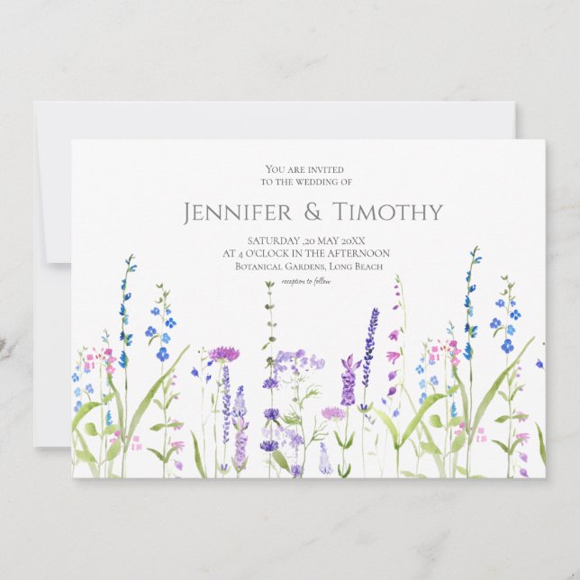 Wedding invitation purple blue  wildflowers  (Front)