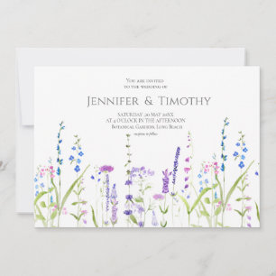 Wedding invitation purple blue wildflowers