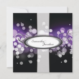 Wedding Invitation Purple Monogram Bright Lights
