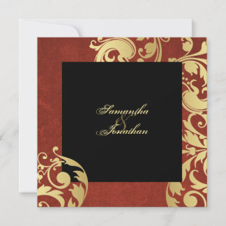 Wedding Invitation Red Gold Black Pretty Floral