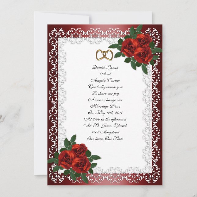 Wedding Invitation red roses (Front)