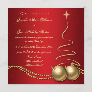 Wedding Invitation Red with Gold  Christmas Tree