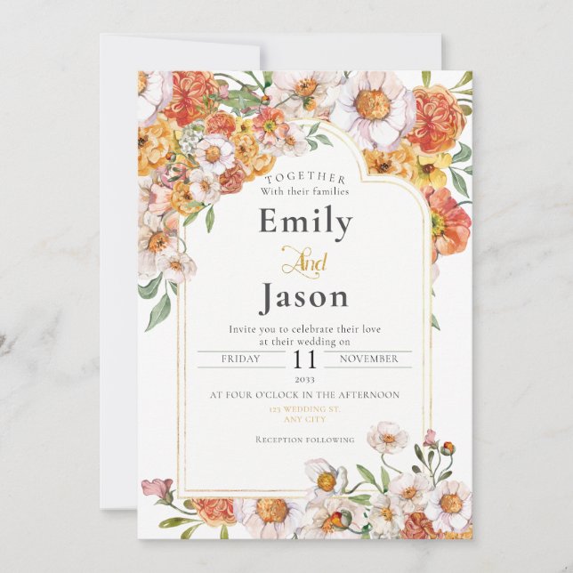 Wedding invitation romantic floral blooms (Front)