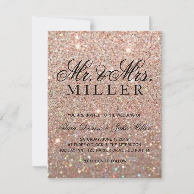 Wedding Invitation - Rose Gold Glitter Fab (Front)