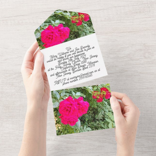 Wedding Invitation Roses and White Flowers (Tearaway)