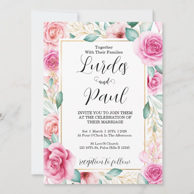  Wedding invitation Roses Pink (Front)