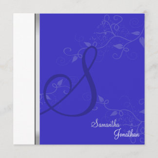 Wedding Invitation Royal Blue Floral Monogram