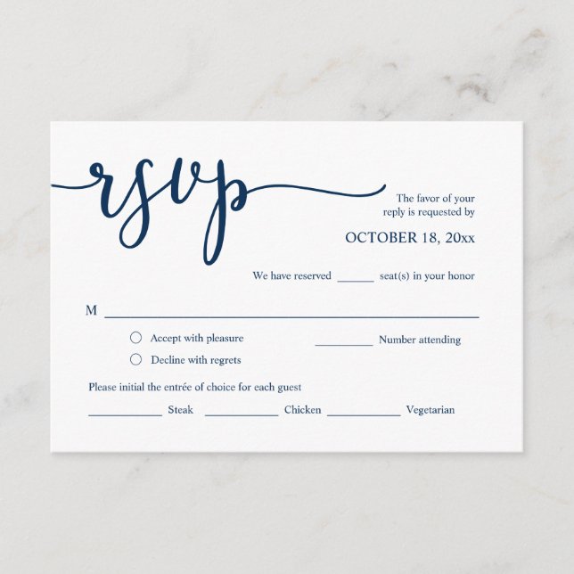 Wedding Invitation RSVP, Meal Options Card (Front)