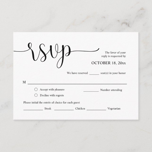 Wedding Invitation RSVP, Meal Options Card (Front)