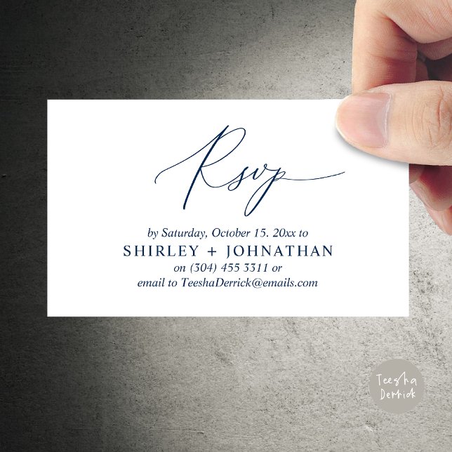 Wedding Invitation RSVP, Modern Romantic Reminder (Wedding Invitation RSVP Modern Minimalist Design Reminder Email Phone Texting in Classy Navy Blue)